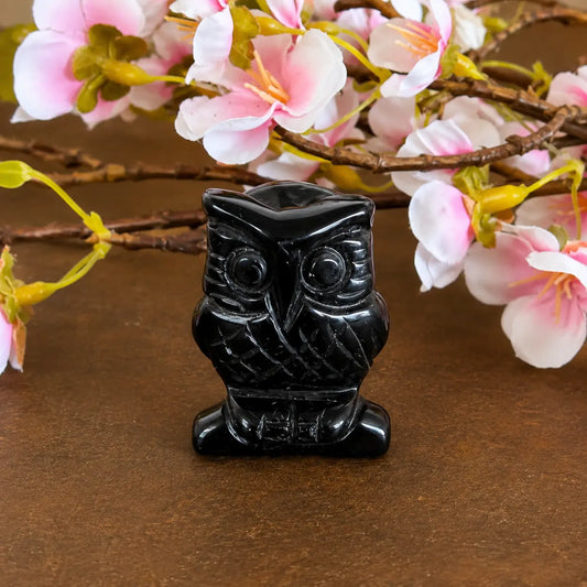 Black Obsidian Owl Crystal Carving – Protection, Grounding & Wisdom