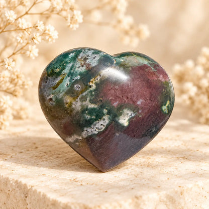 Ocean Jasper crystal heart 207g – photographed front side