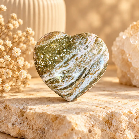 Ocean Jasper medium crystal heart, Piece 2, first side