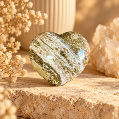 Ocean Jasper medium crystal heart, Piece 2, reverse side