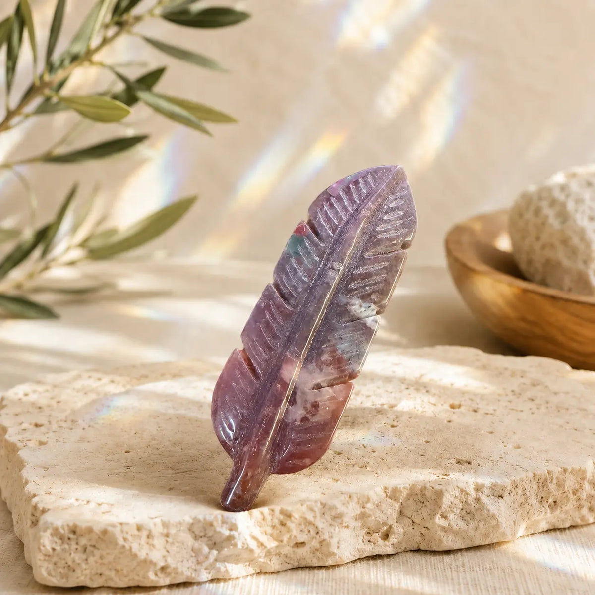 Ocean Jasper feather carving Style B 9 x 3.5 cm with natural patterning