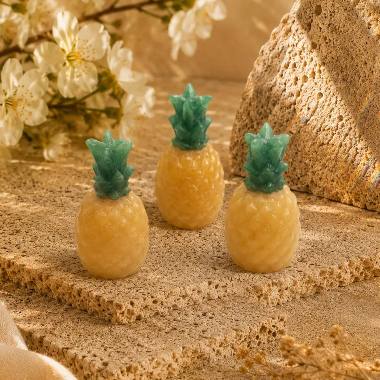 Orange Calcite & Green Aventurine Pineapple Carving