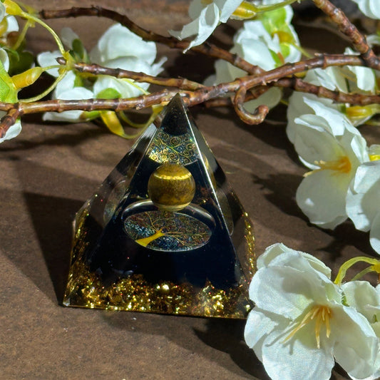Tree of Life Orgonite Pyramid – Protection, Balance & Spiritual Alignment (Approx. 5cm)