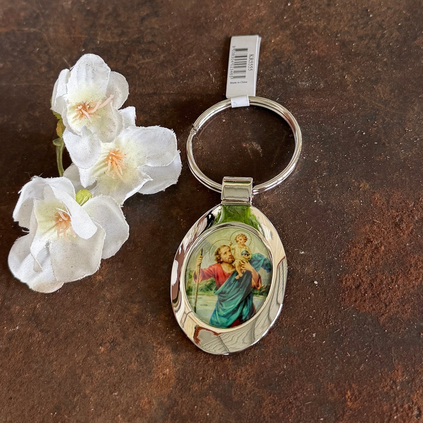 St Christopher Full-Colour Oval Keyring – Christian Travel Gift