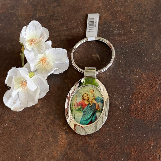 St Christopher Full-Colour Oval Keyring – Patron Saint of Travellers