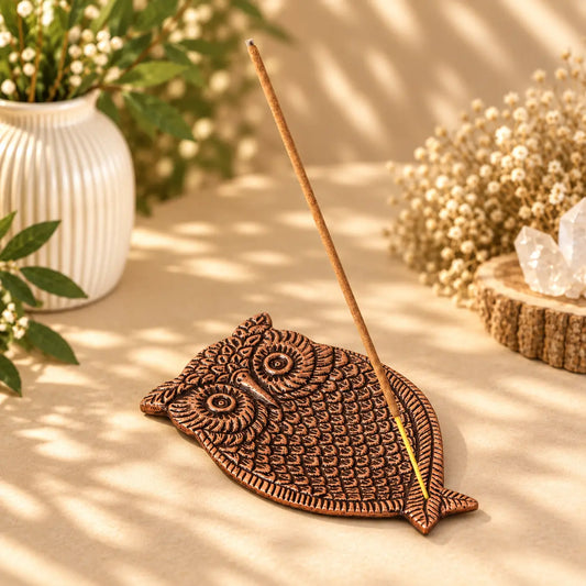 Aluminium owl incense burner for incense sticks and spiritual décor