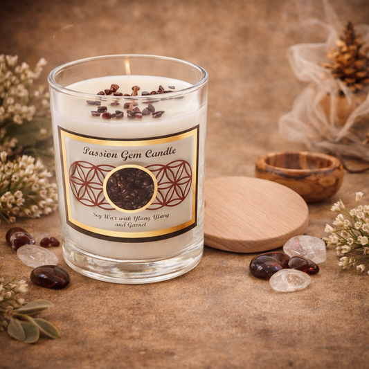 Passion Garnet Ylang Ylang Gemstone Candle – Vitality & Love Energy
