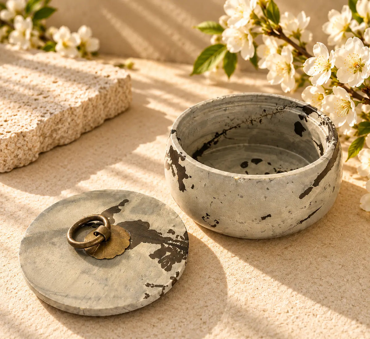 Picture Jasper bowl with lid D, exact piece with earthy natural landscape-like patterning