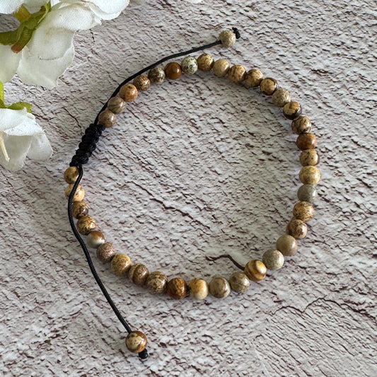 Picture Jasper 4mm crystal bracelet adjustable unisex for grounding energy, emotional balance and spiritual jewellery daily wear