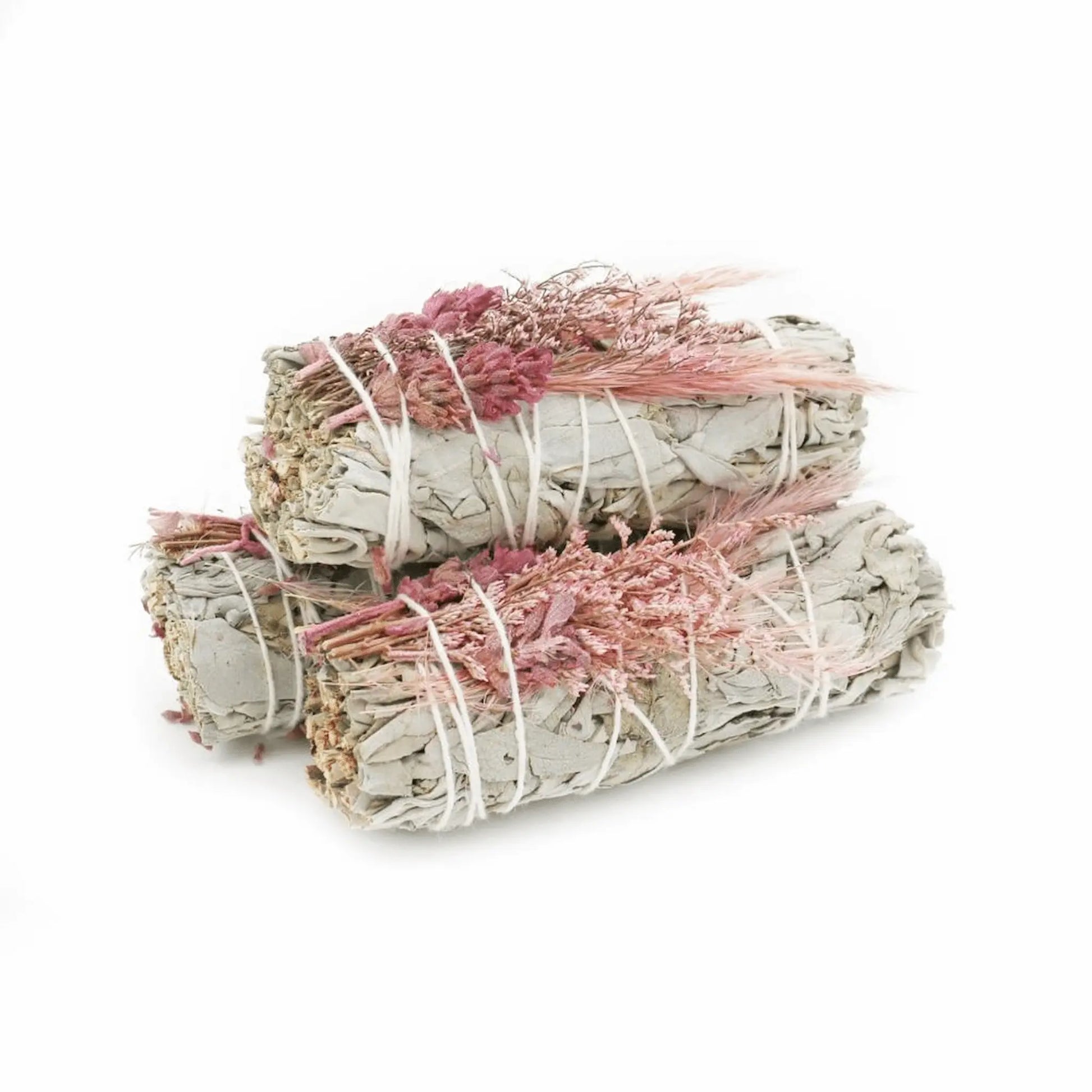 Pink Bouquet White Sage Smudge Stick 10cm for love, emotional healing, energy cleansing, spiritual protection, and rituals