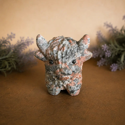 Pink Zebra Jasper Highland Cow Carving – Nurturing & Calm — A