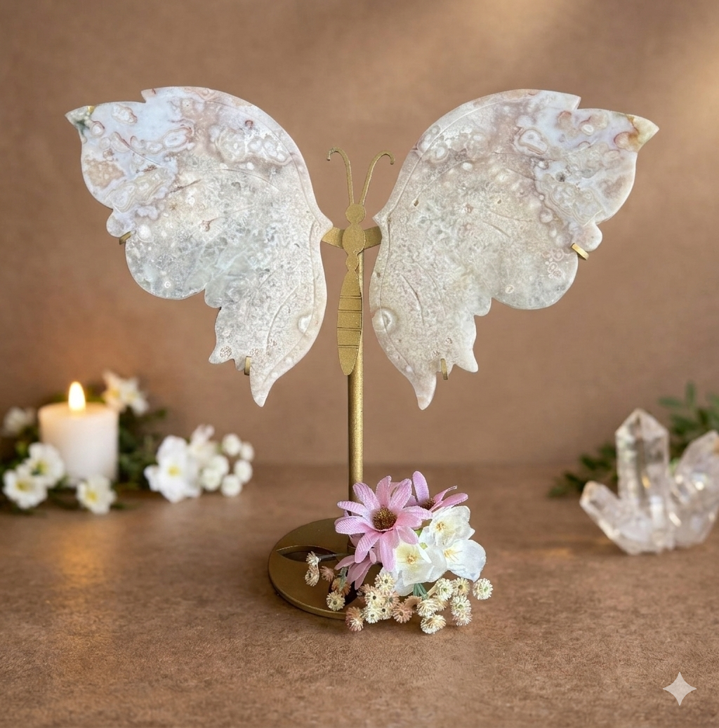 Pink Amethyst Crystal Wings with Butterfly Stand – Heart-Centered Spiritual Ornament (2)