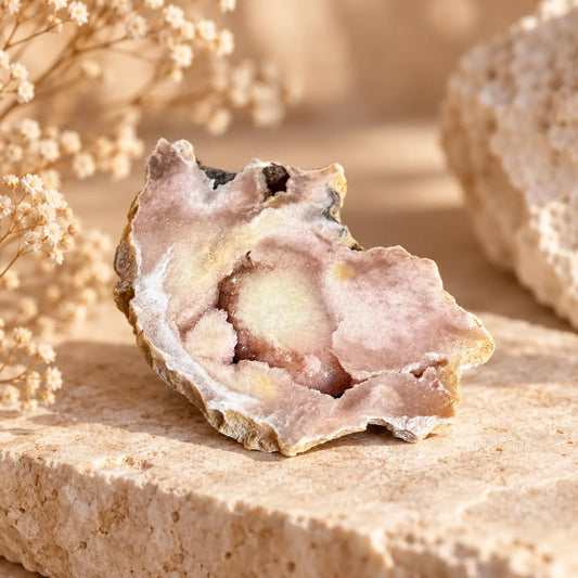 Pink Amethyst crystal slice 157g with natural pink, lavender and clear quartz patterning