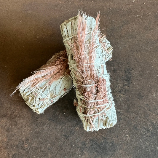 Pink Bouquet White Sage Smudge Stick 10cm for love, emotional healing, energy cleansing, spiritual protection, and rituals