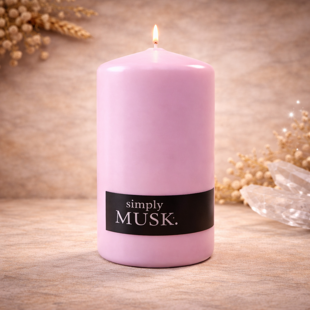 Pink Musk Pillar Candle – Love, Self-Care & Emotional Healing