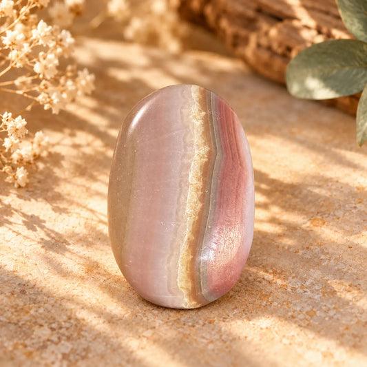 Pink Onyx Palm Stone – Emotional Healing, Grounding & Heart Chakra Balance