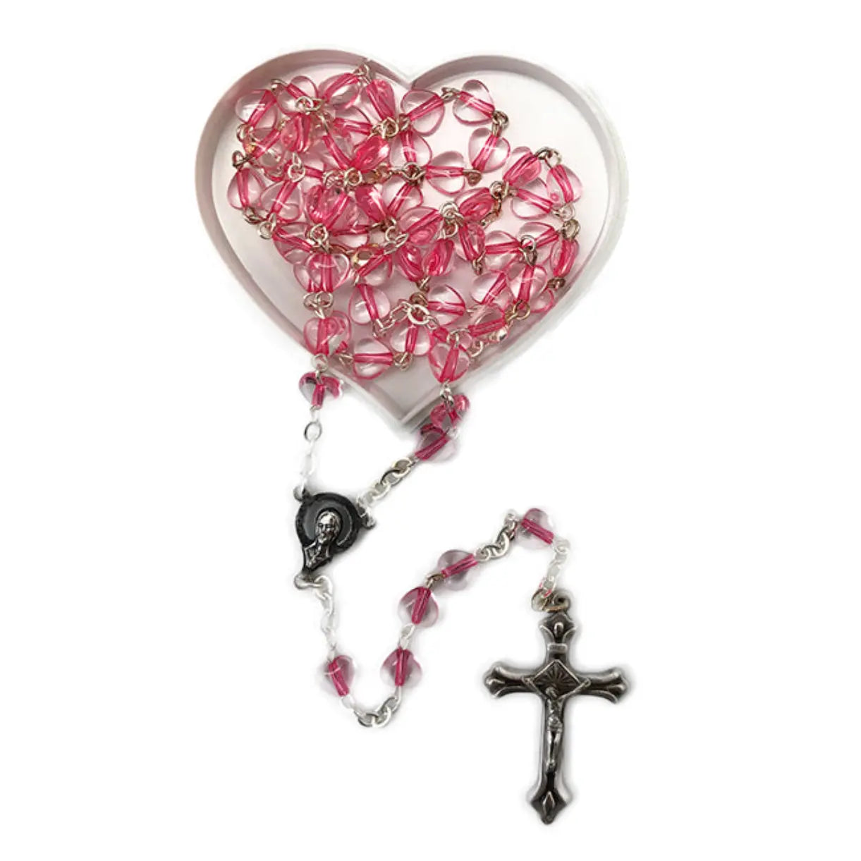 Pink Heart Rosary Beads – Christian Prayer Beads