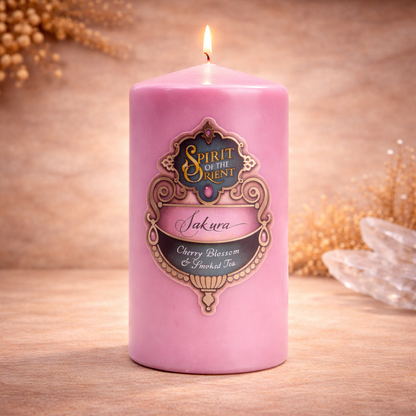 Pink Sakura Pillar Candle – Spiritual Ritual Candle for Love, Harmony & Emotional Healing
