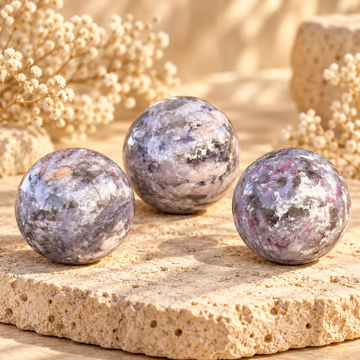Pink Unicorn crystal sphere with pink, lavender, white and smoky natural mineral tones