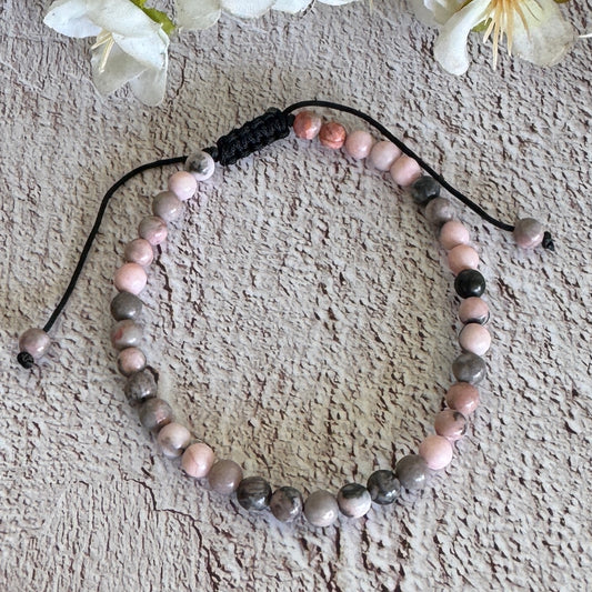 Pink Zebra Jasper Unisex Adjustable Crystal Bracelet 4mm – Emotional Healing, Self-Love & Balance