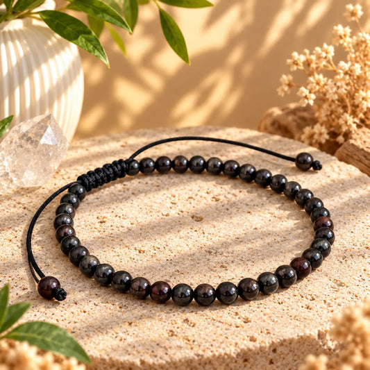 Poppy Jasper Unisex Adjustable Crystal Bracelet 4mm with red and earthy jasper beads