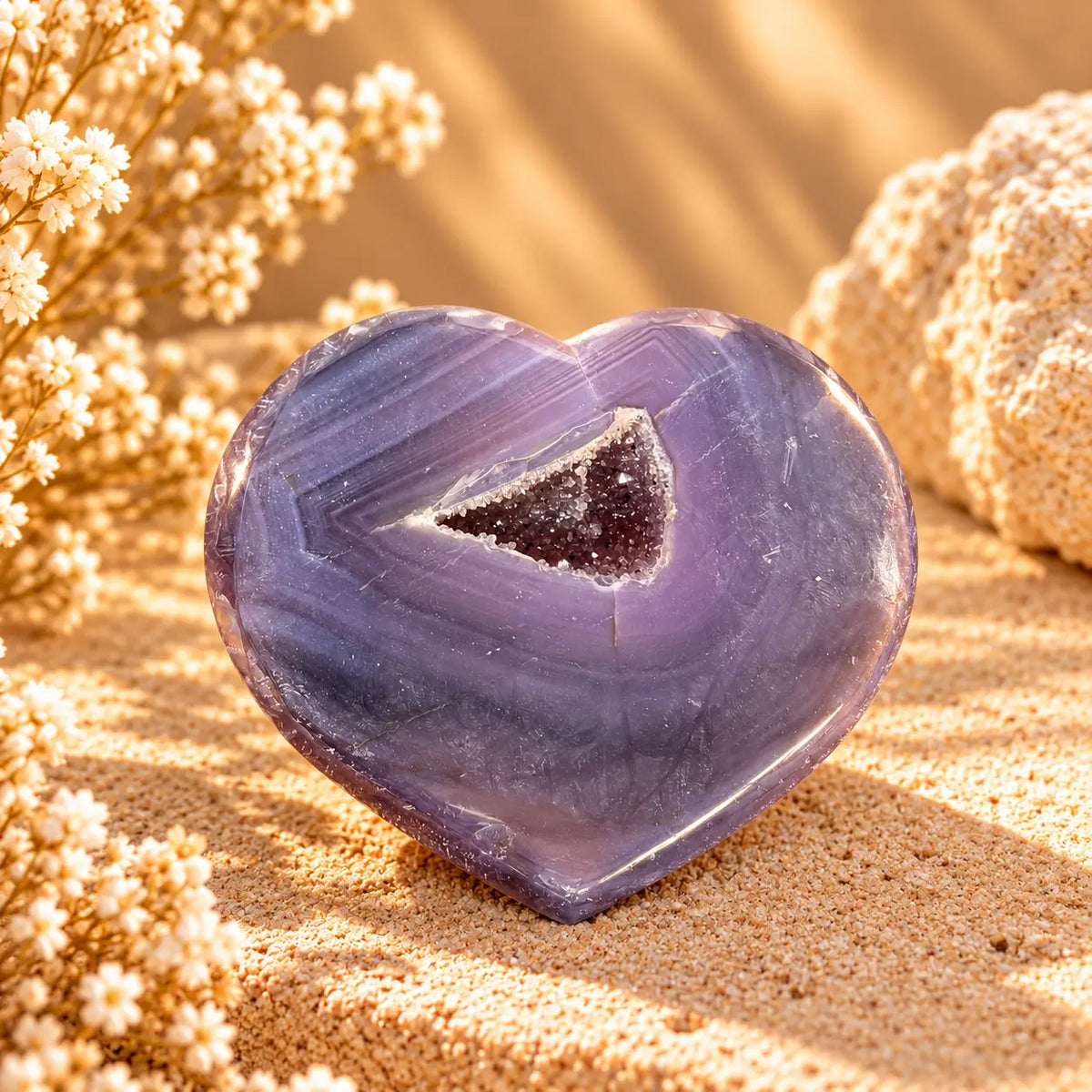 169g purple Agate geode druzy heart