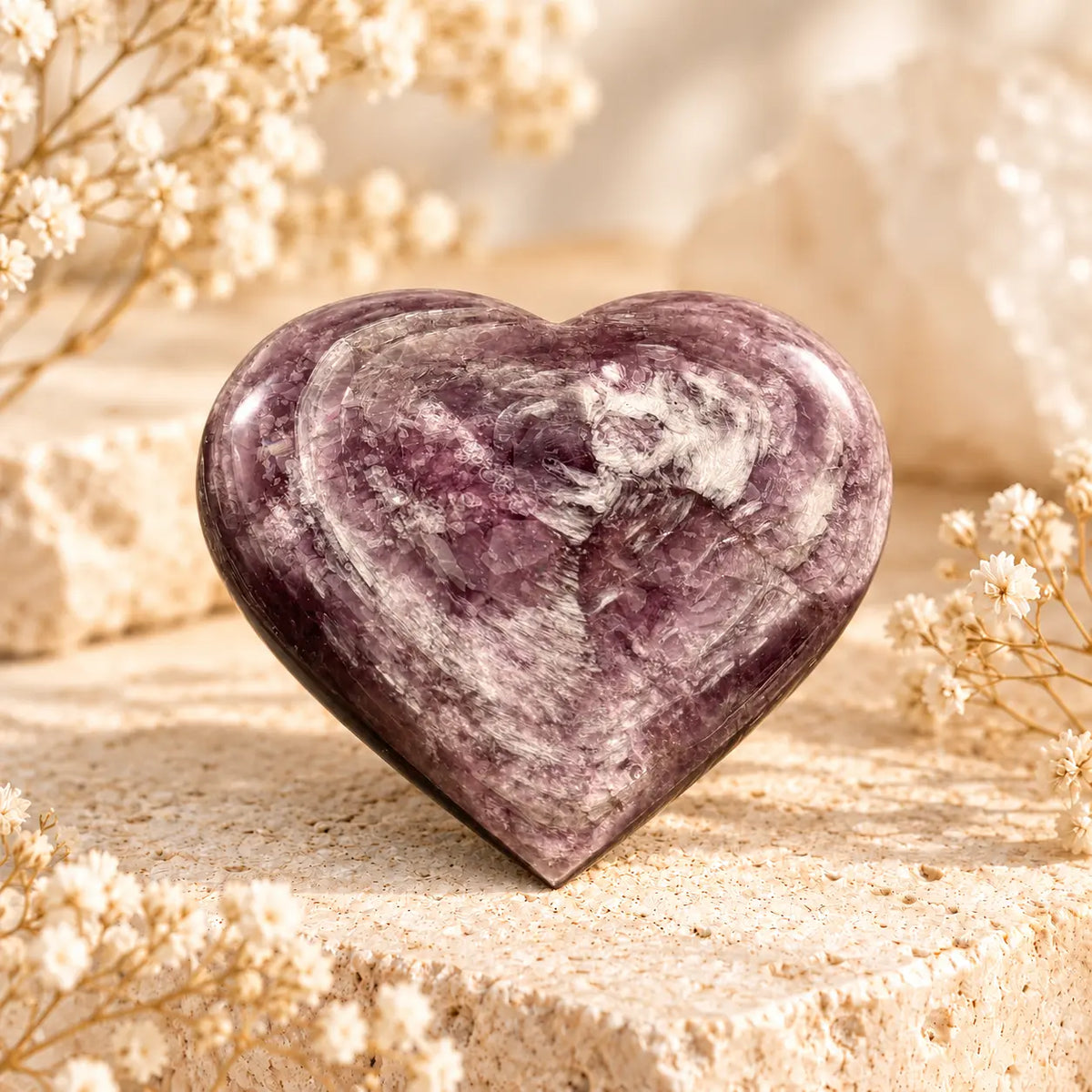 Purple mica lepidolite polished crystal heart 114g – natural purple stone with mica patterns, Spiritual Gifts