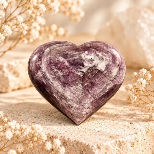 Purple mica lepidolite polished crystal heart 114g – natural purple stone with mica patterns, Spiritual Gifts
