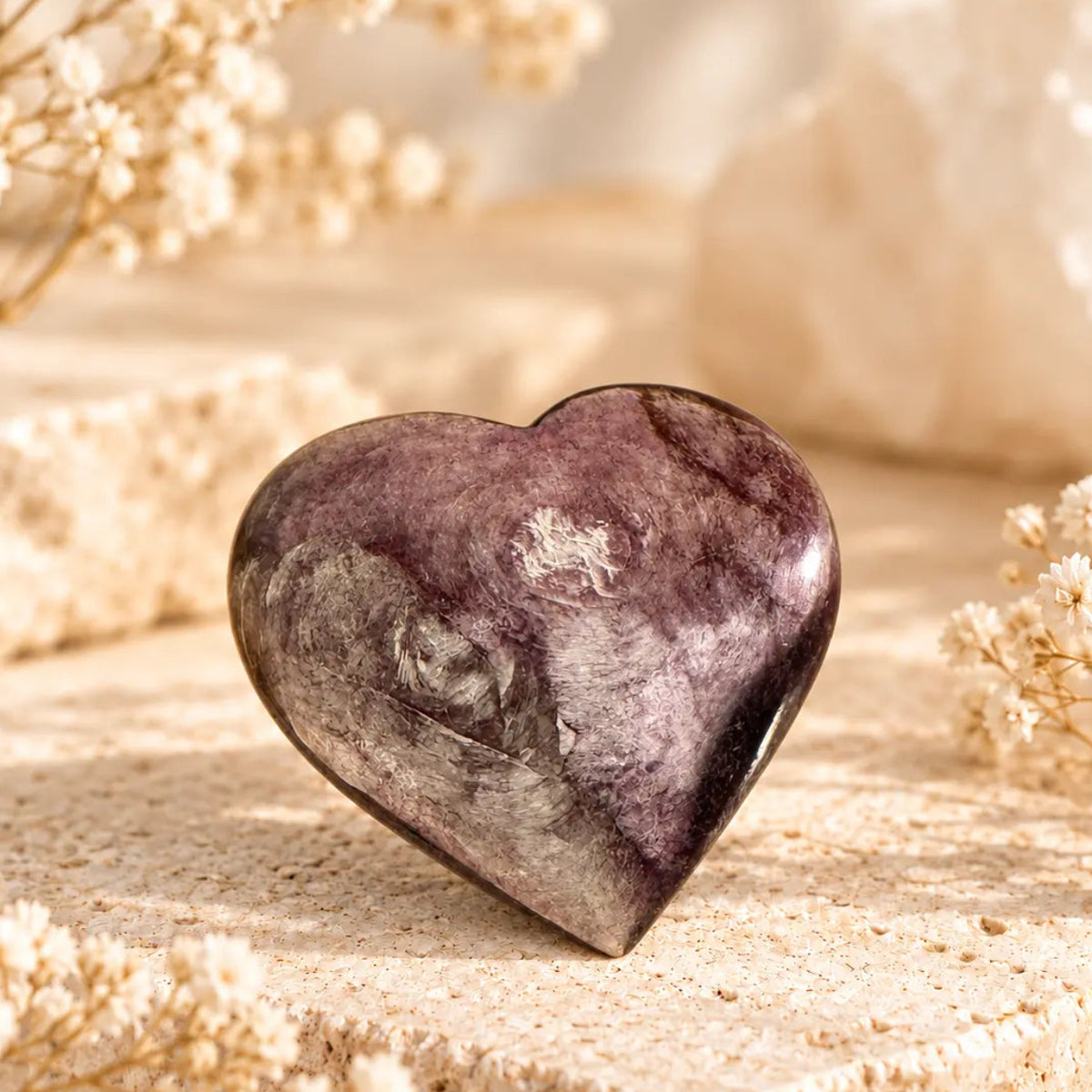 Purple mica lepidolite polished crystal heart 51g – natural purple stone with mica patterns, Spiritual Gifts
