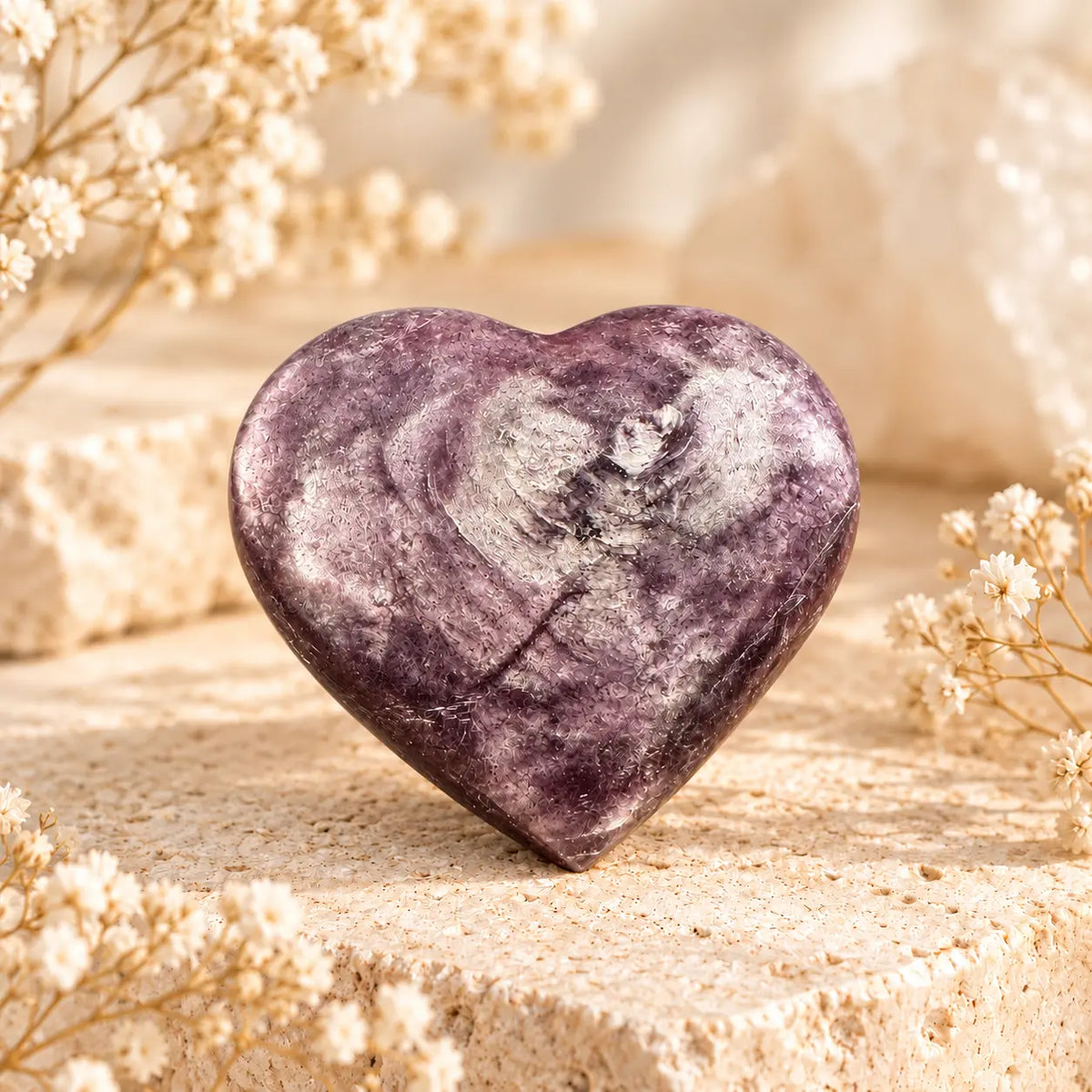 Purple mica lepidolite polished crystal heart 60g – natural purple stone with mica patterns, Spiritual Gifts