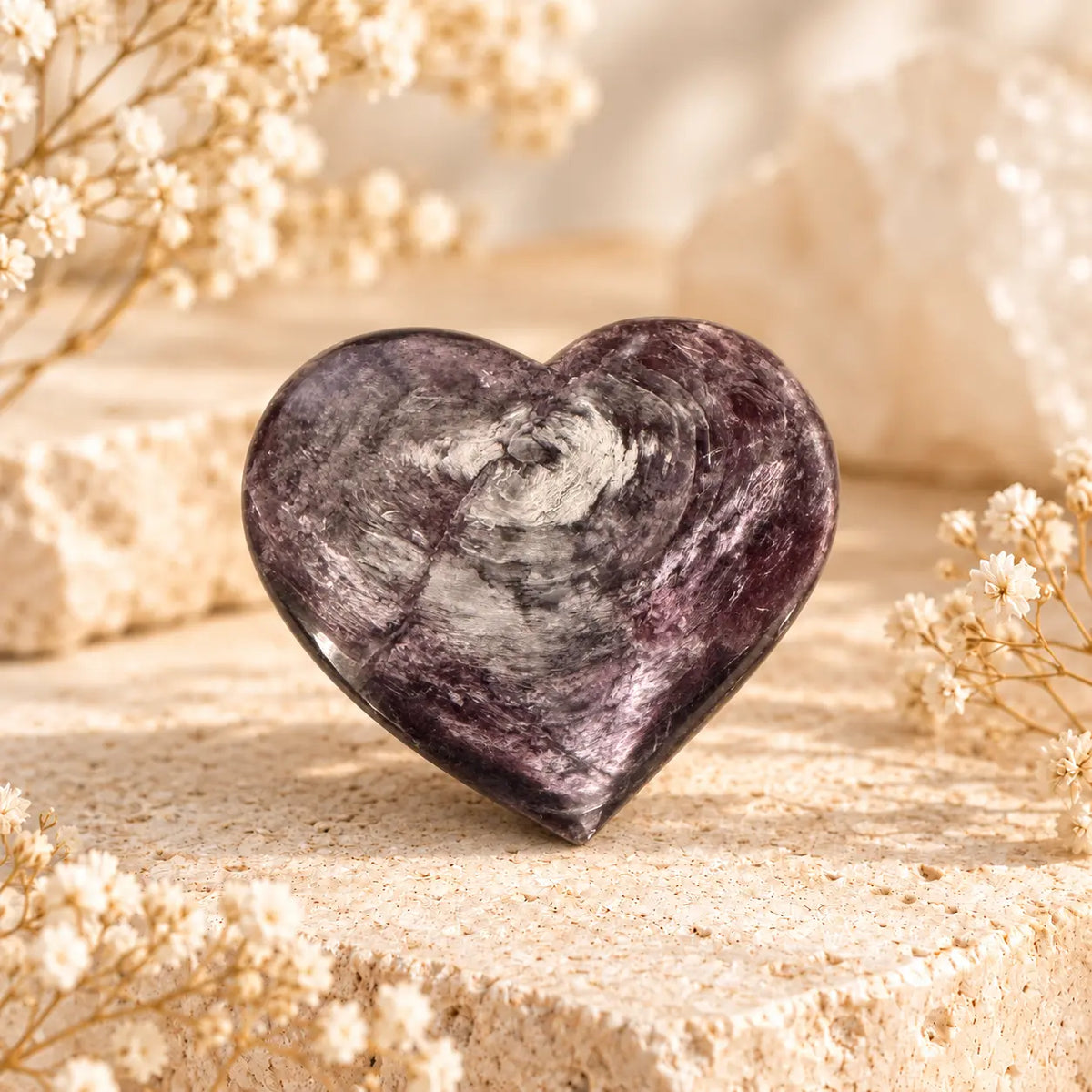 Purple mica lepidolite polished crystal heart 92g – natural purple stone with mica patterns, Spiritual Gifts
