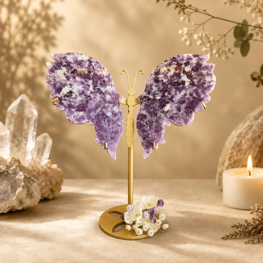 Purple Mica Crystal Wings on Butterfly Stand – Intuition, Inner Peace & Transformation