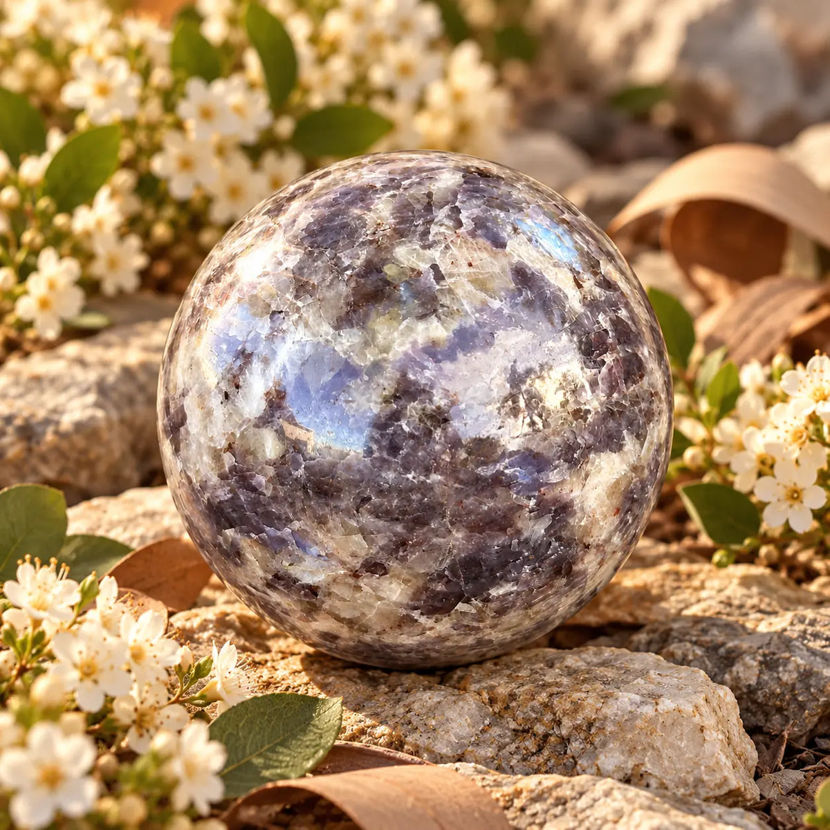 Purple Tourmaline crystal sphere approximately 6.5cm with natural violet tones