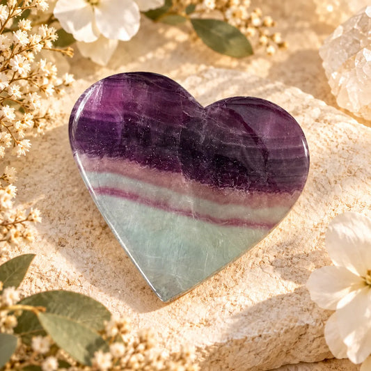Rainbow Fluorite crystal heart 8cm 197g for clarity and emotional healing