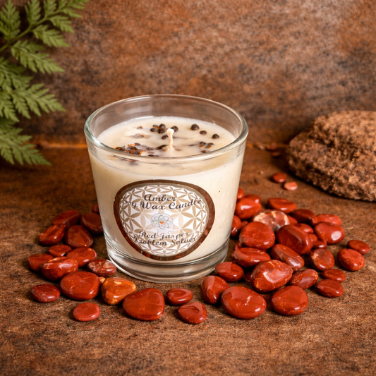 Problem Solver Red Jasper Amber Spiritual Votive Candle – Grounding Intentional Candle for Strength & Protection