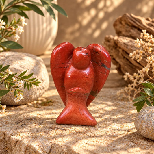 Red Jasper crystal angel carving approximately 6cm for grounding, strength and courage
