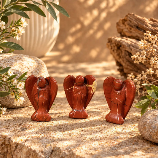 Red Jasper pocket crystal angel approximately 4cm for grounding, courage and protection