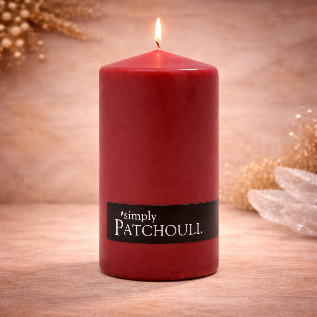 Red Patchouli Pillar Candle – Spiritual Ritual Candle for Passion, Strength & Manifestation