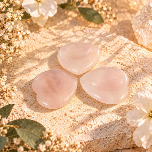 Rose Quartz heart-shaped thumb stone approx. 4.5 × 3.5 cm