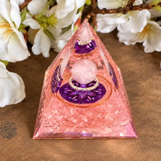 Rose Quartz Orgonite Pyramid with Mandala – 6cm