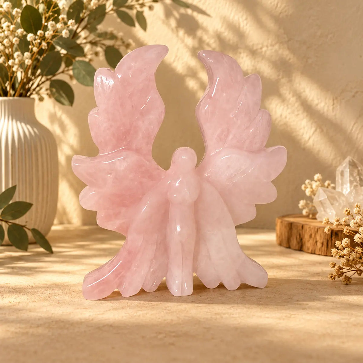 Rose Quartz Six-Winged Seraphim Angel