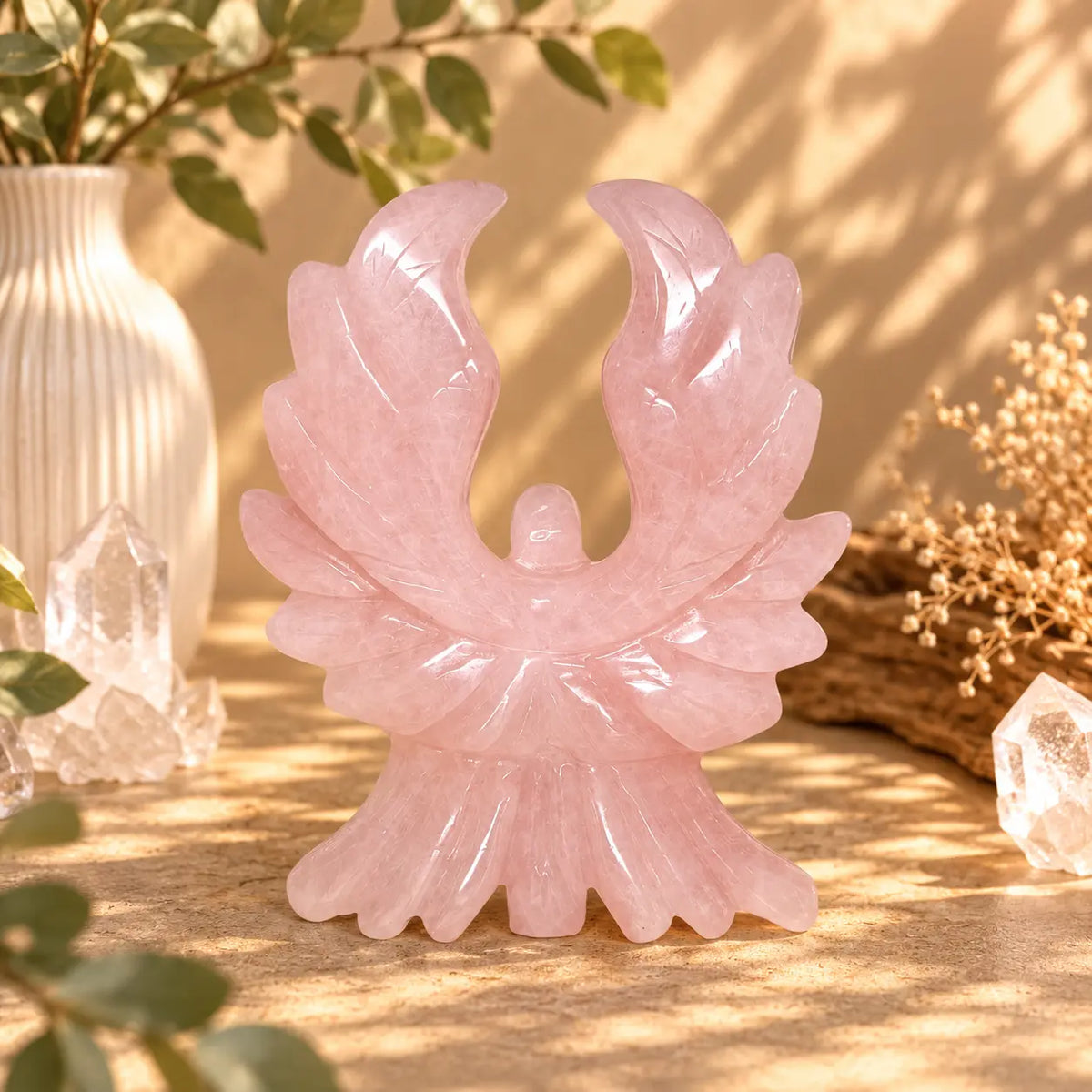 Rose Quartz Six-Winged Seraphim Angel