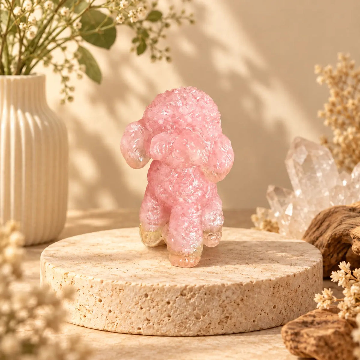 Rose Quartz Cavoodle, Moodle or Toy Poodle crystal dog figurine