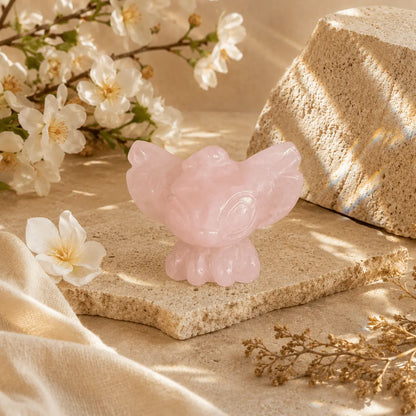 Angel crystal carving hand carved from pink Rose Quartz