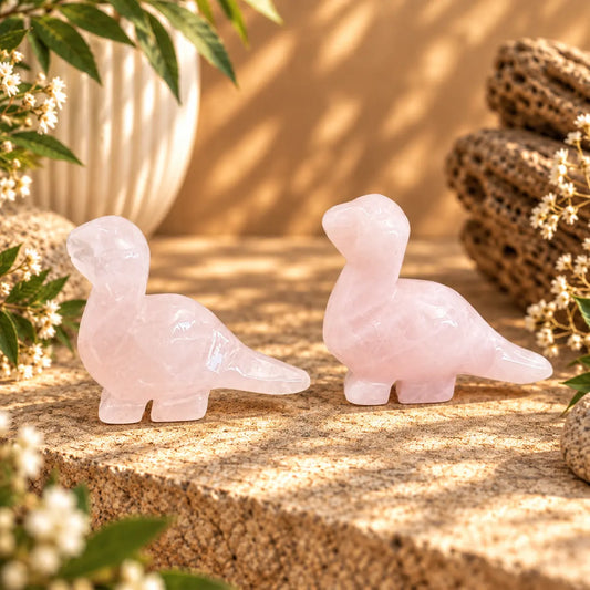 Rose Quartz crystal dinosaur carving approximately 4.5cm tall