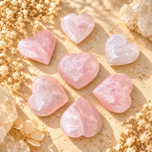 Rose Quartz crystal heart carving in pink polished stone – love and compassion crystal gift
