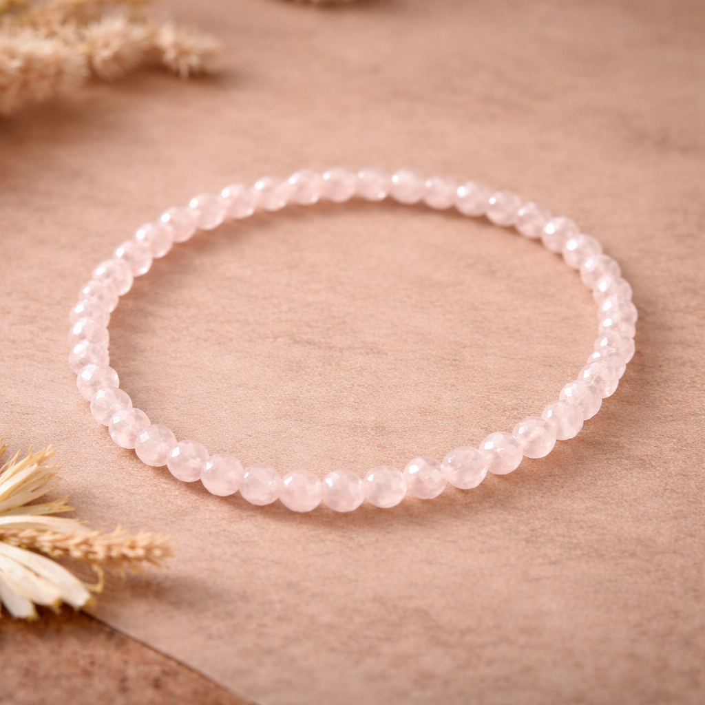 Rose Quartz Bracelet 4mm – Faceted Crystal Bracelet for Love, Emotional Healing & Heart Balance