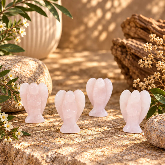 Rose Quartz pocket crystal angel approximately 4cm for love, comfort and emotional healing