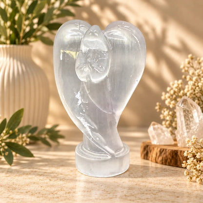 Selenite Crystal Angel Praying Style A for prayer, peace, protection and spiritual reflection