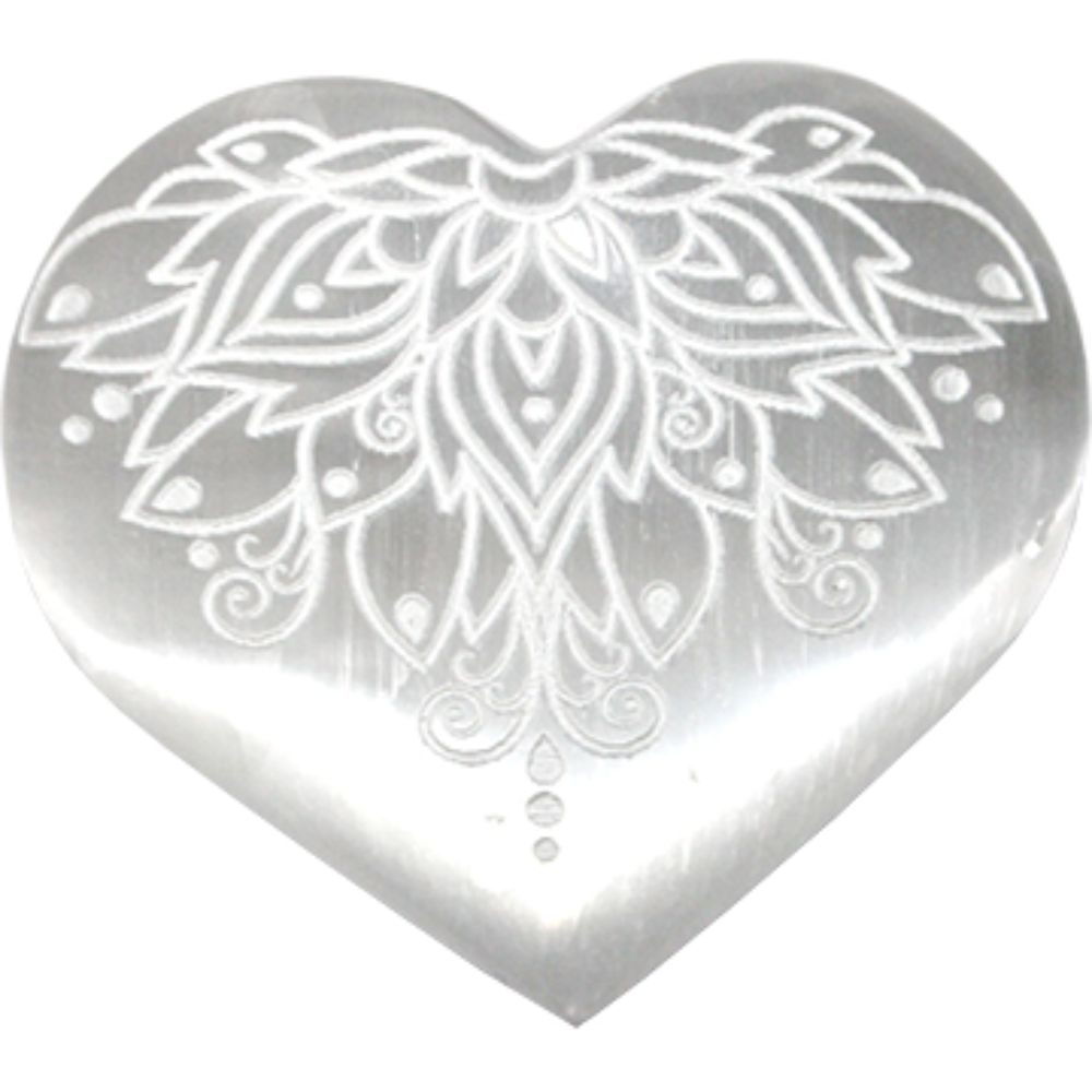 selenite crystal heart australia lotus engraving cleansing protection healing crystal heart